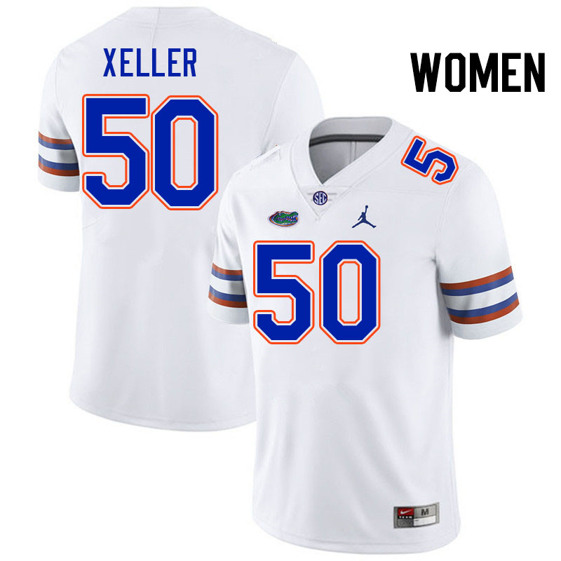 Women #50 Jake Xeller Florida Gators College Football Jerseys Stitched-White